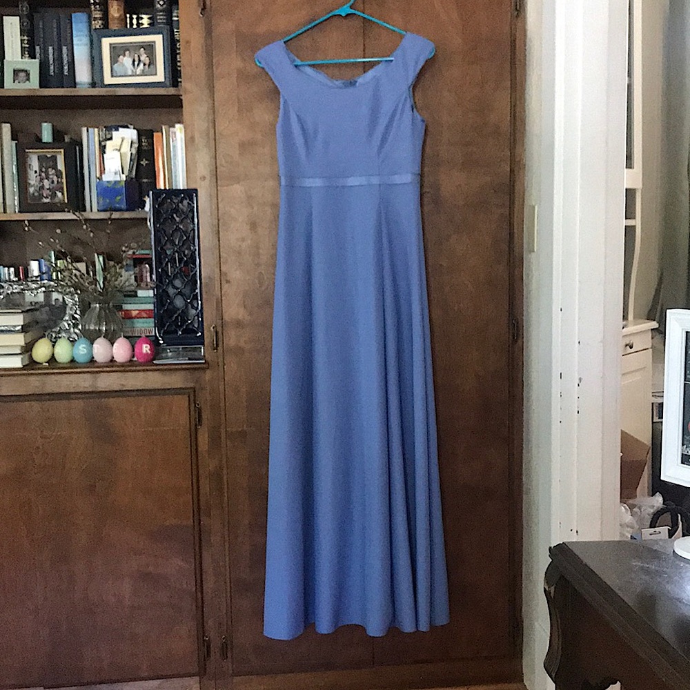 Steel Blue Floor Length Bridesmaid Dress